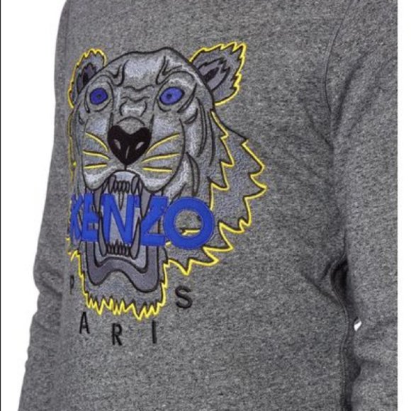 Kenzo light grey crewneck Tiger embroidered pullover sweater men’s XS - Picture 13 of 16